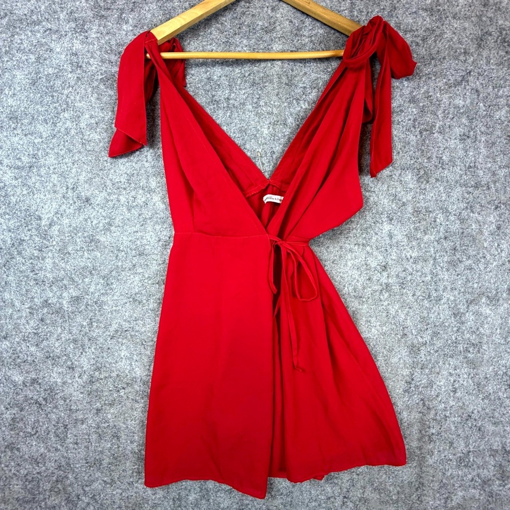 Abercrombie & Fitch Mini Wrap Dress Womens XS Red Tie Waist Shoulder Babydoll